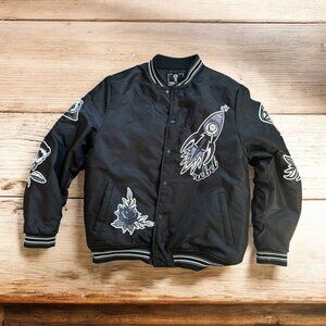 REBEL MINDS Men's Fly High Black Graphic Bomber Jacket Size XL
